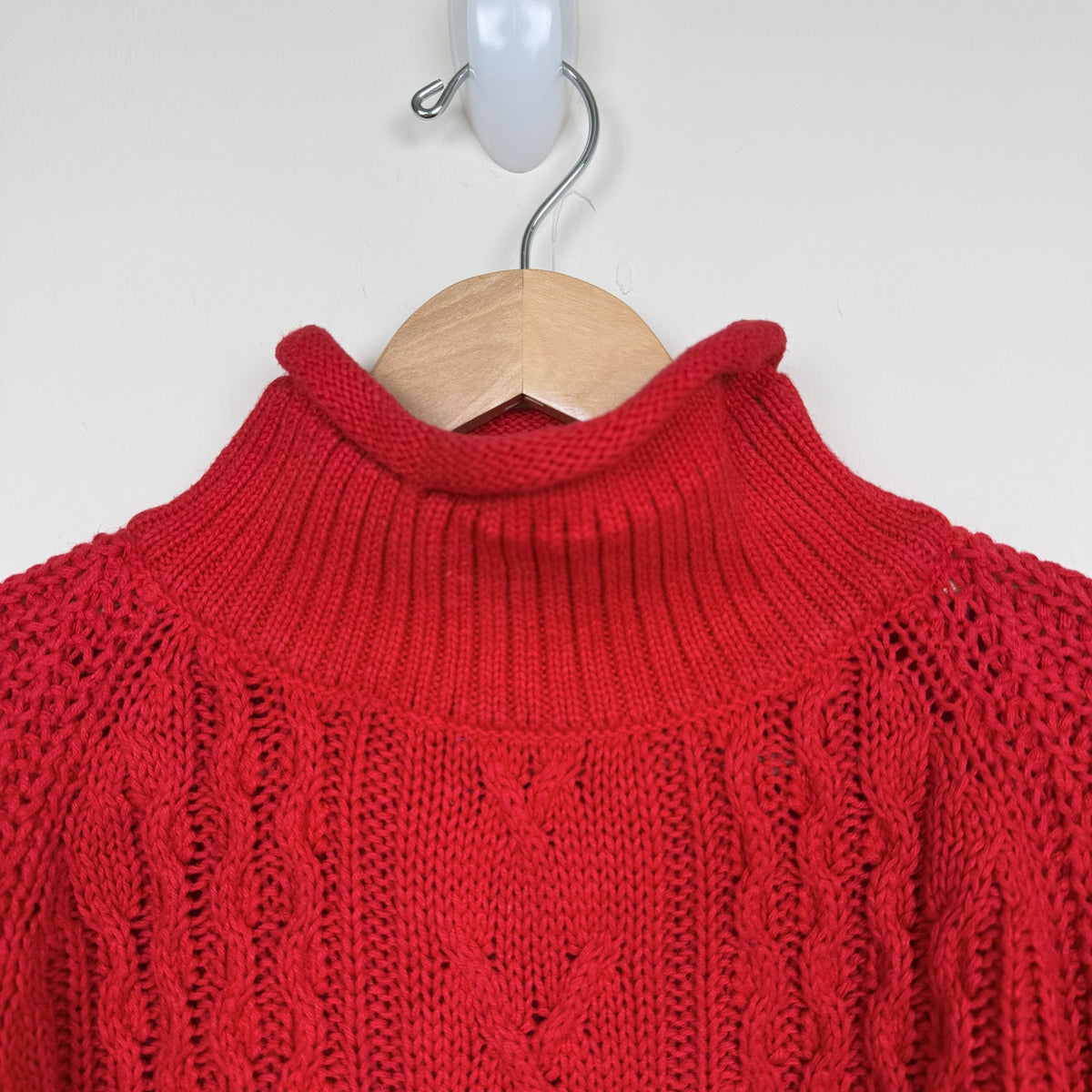 Vintage Hunters Run Turtleneck Sweater Ramie Cotton Fisherman Cable Knit Red L