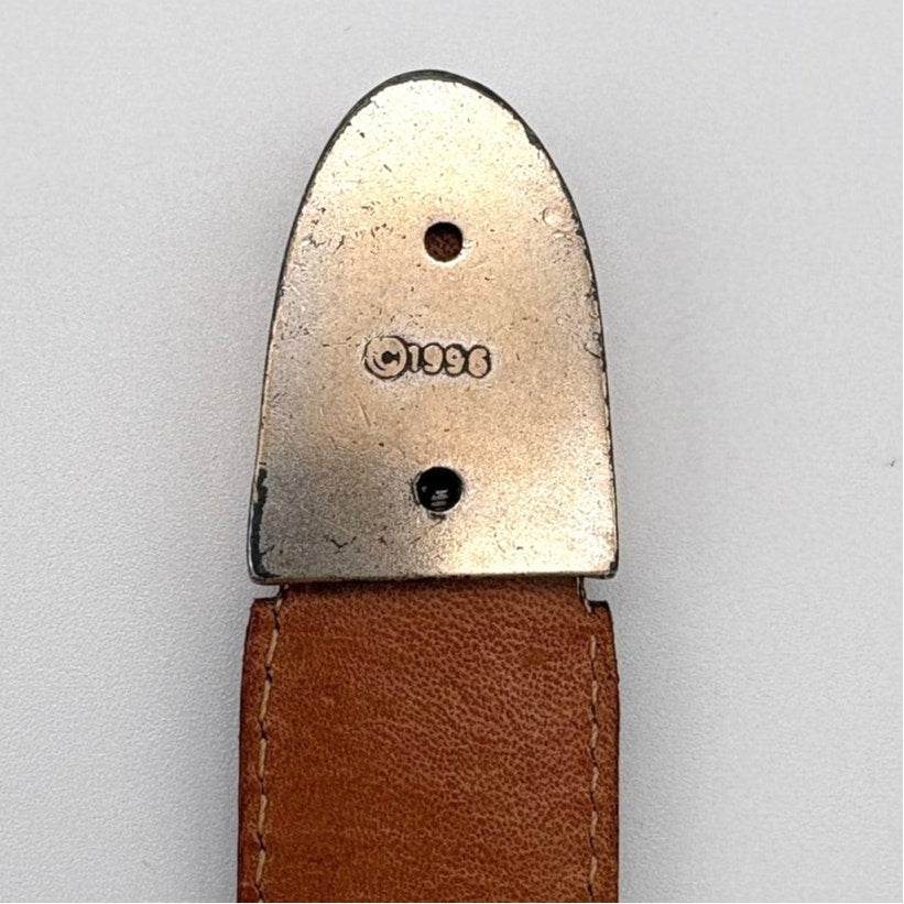 Vintage 90s Onyx Croc Embossed Western Leather Belt Black Silver Tone Size 32