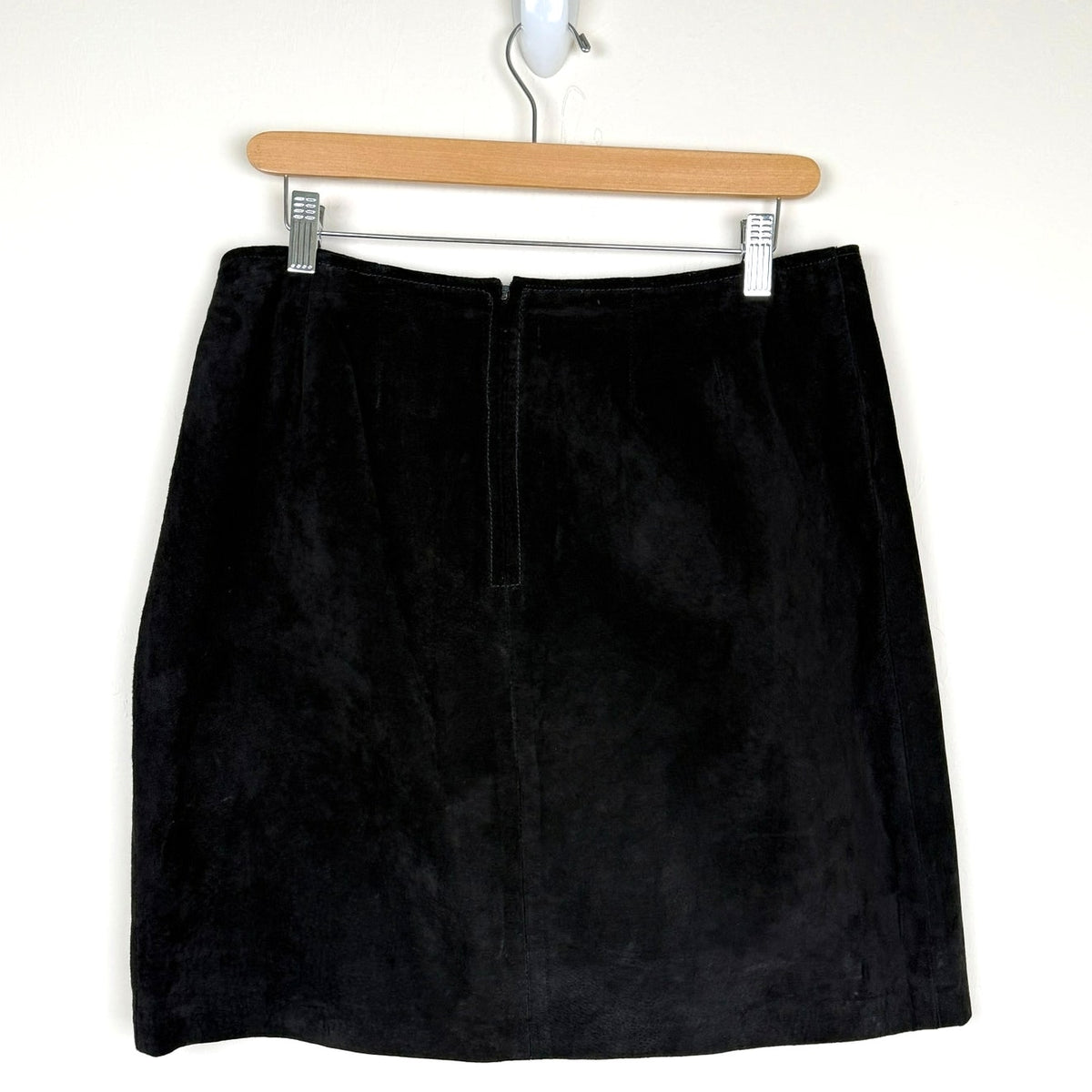 Vintage 90s Black Suede Leather Wrap Mini Skirt Gold Hardware Erez Levy