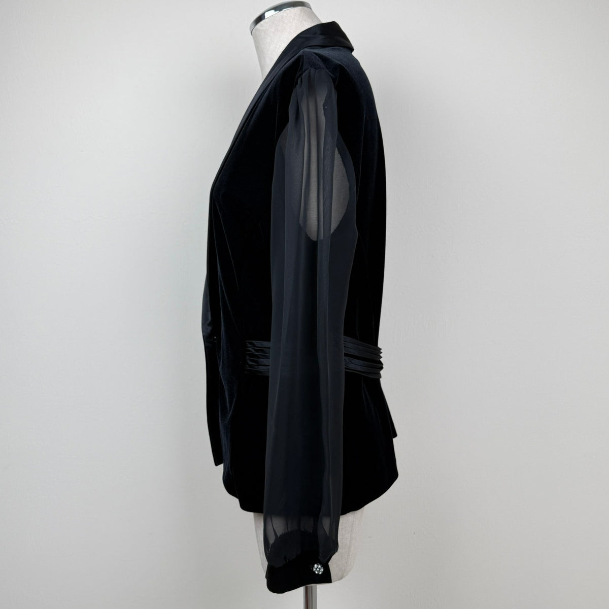 Vintage Tuxedo Blazer Black Blouse Sheer Sleeves Size L Made USA Another Thyme