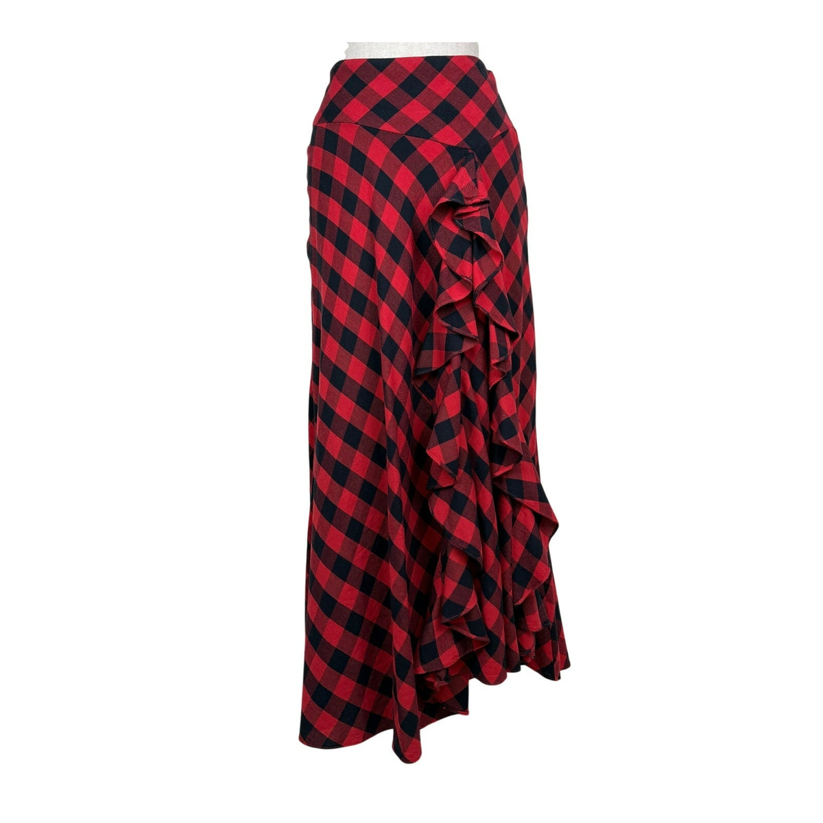 Lauren Ralph Lauren Buffalo Plaid Ruffle Maxi Skirt Cotton Western Romantic Sz 2