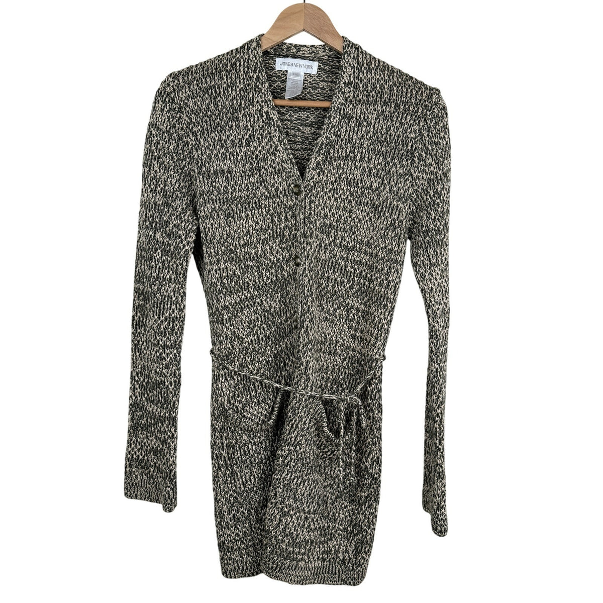 Jones New York Marled Cotton Belted Long Cardigan