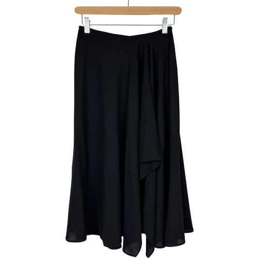 Vintage DKNY Black Wool Asymmetrical Draped Midi Skirt Size 4 90s Minimalist
