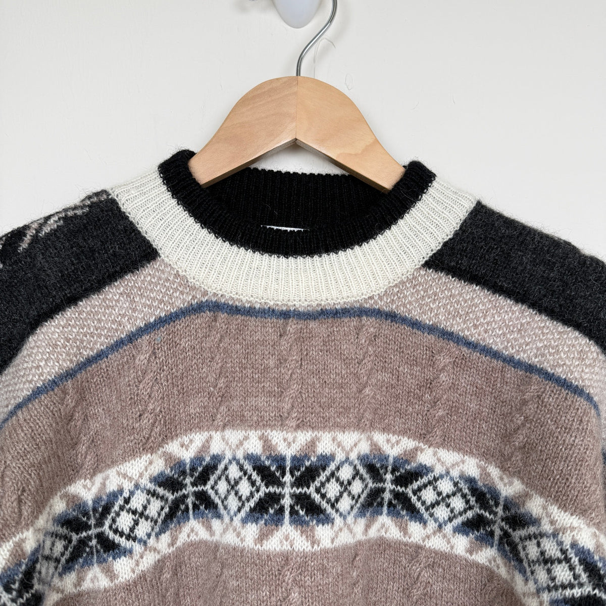 Tesco Items Fair Isle Sweater 100% Wool Nordic Winter Pullover Size S Men's