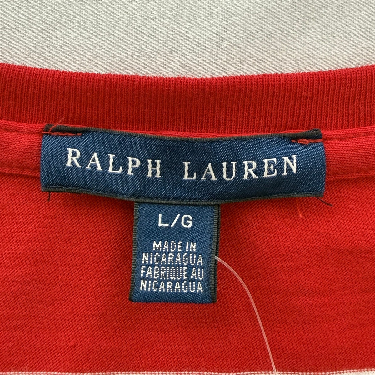Ralph Lauren Striped V Neck T Shirt Cotton Red White Size L Preppy NWT