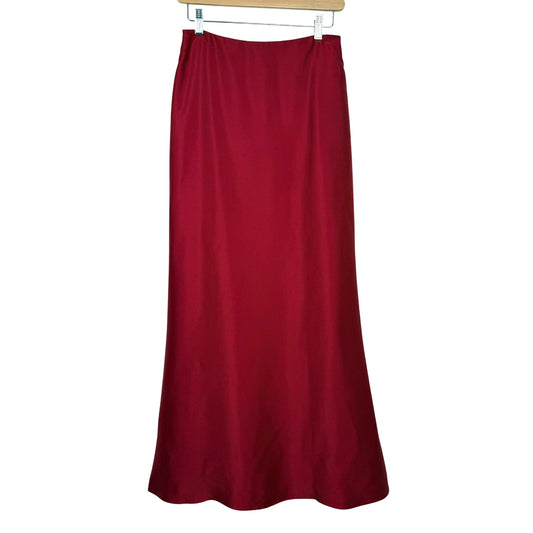 Vintage 90s Ann Taylor Maxi Skirt 100% Silk A-Line Size 4 Red Minimal Occasion