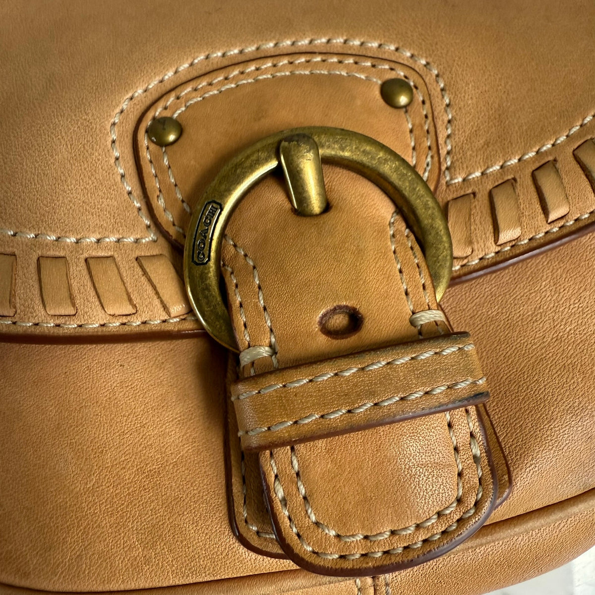 Coach Shoulder Bag Leather Saddle Tan Buckle Western Boho Crossbody