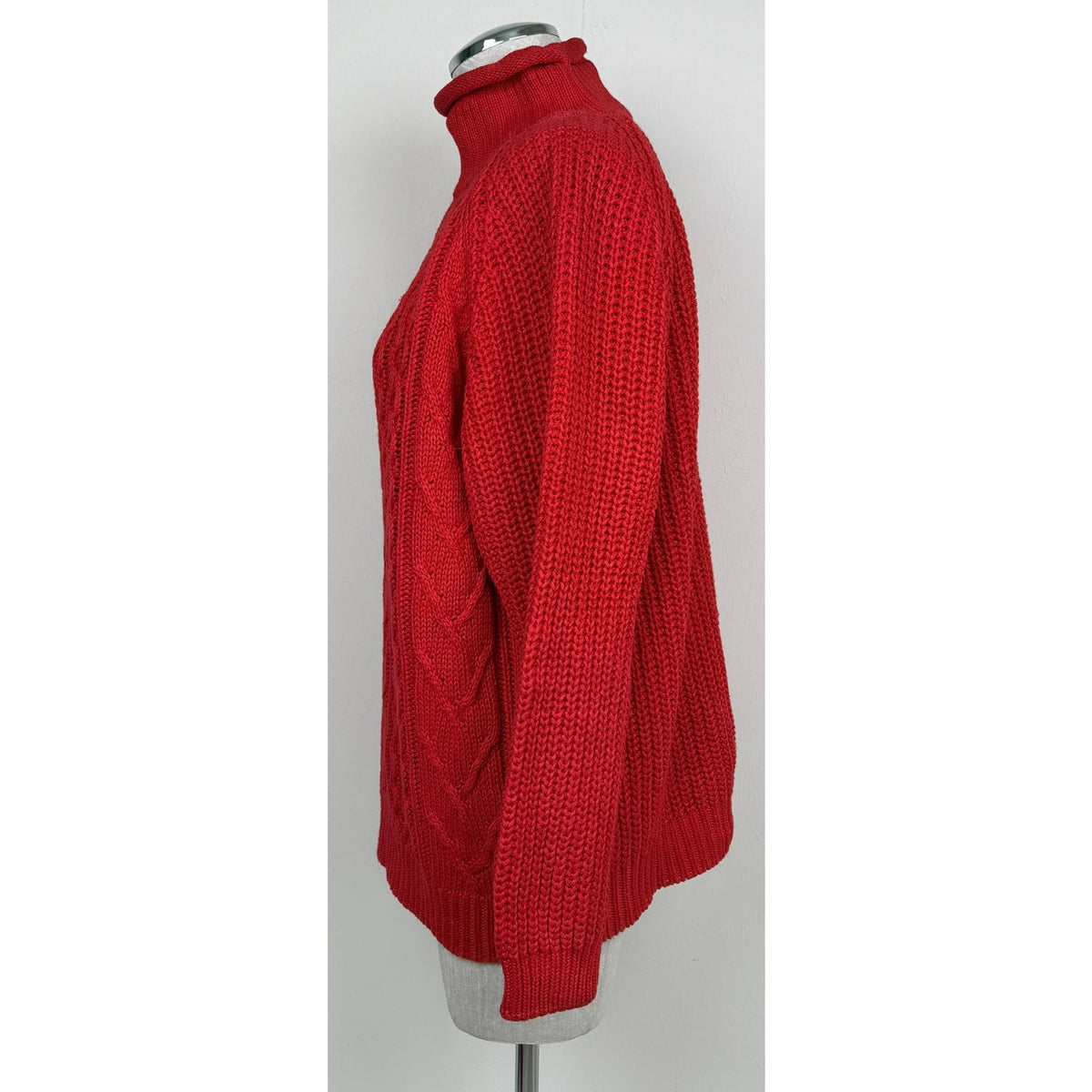 Vintage Hunters Run Turtleneck Sweater Ramie Cotton Fisherman Cable Knit Red L