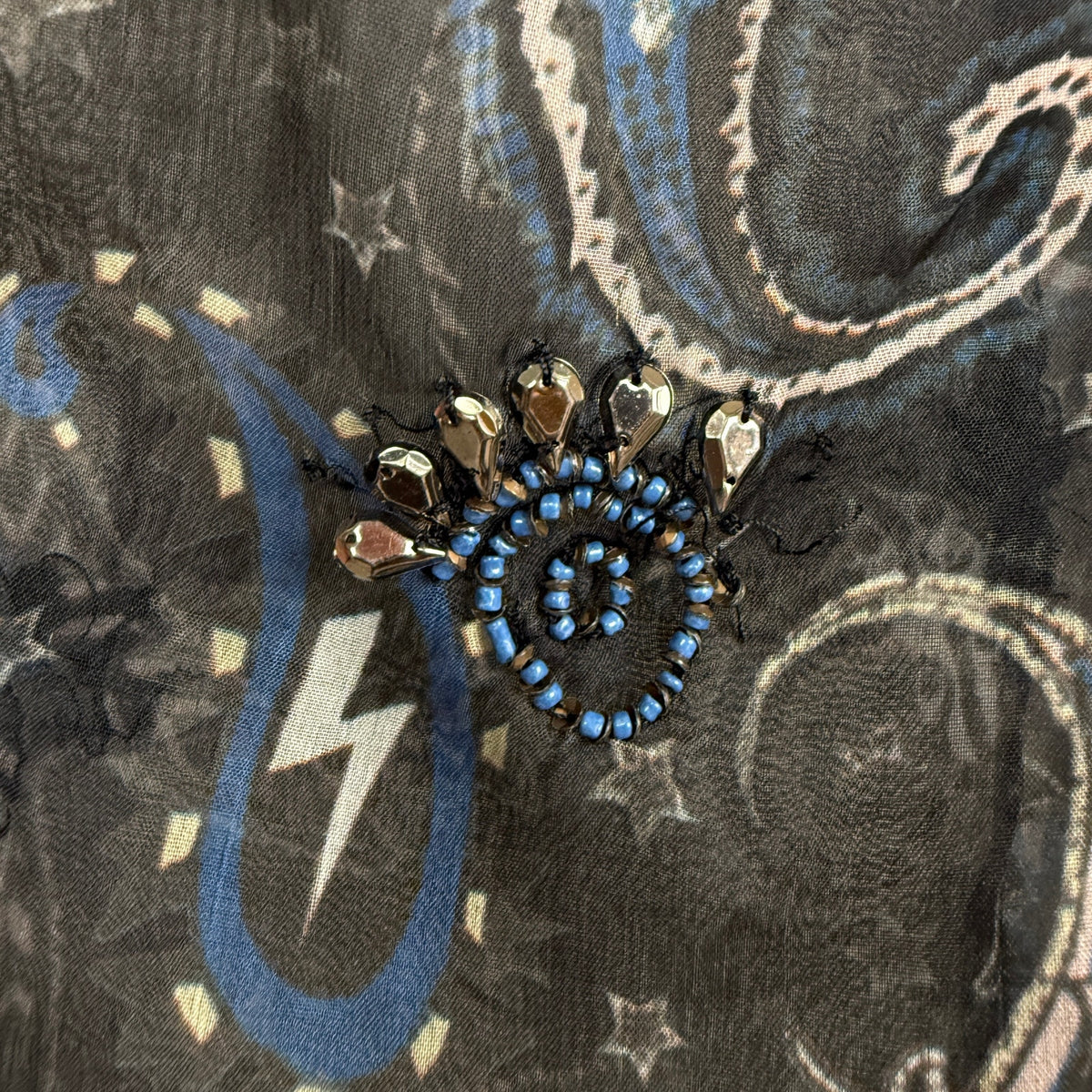 Zadig & Voltaire Paisley Sheer Sleeveless Blouse Rocker Boho Paisley Black Sz L