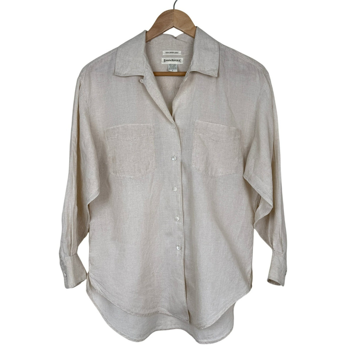 Vintage Banana Republic Irish 100% Linen Button Front Shirt Beige 90s Safari S
