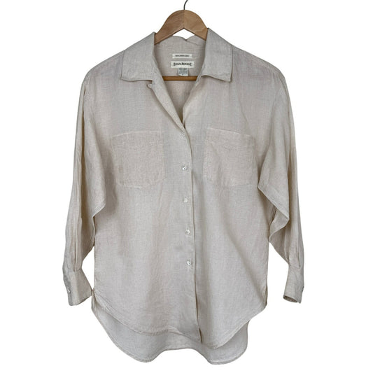 Vintage Banana Republic Irish 100% Linen Button Front Shirt Beige 90s Safari S