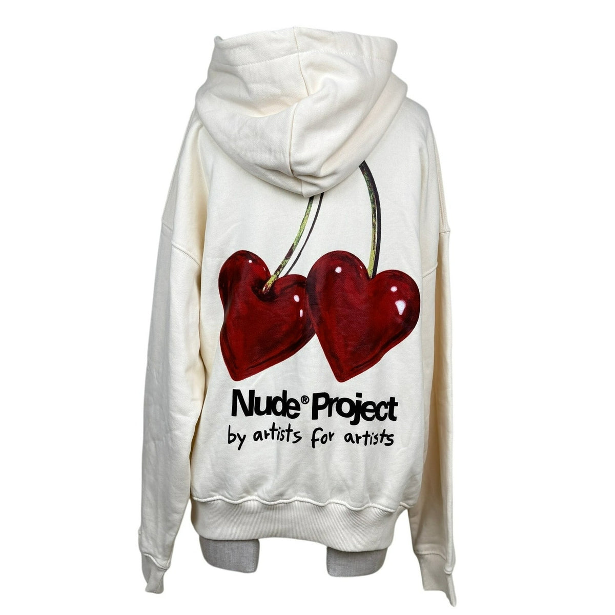 Nude Project Juicy Heart Cherry Hoodie Ivory Cozy Oversized Size M Streetwear