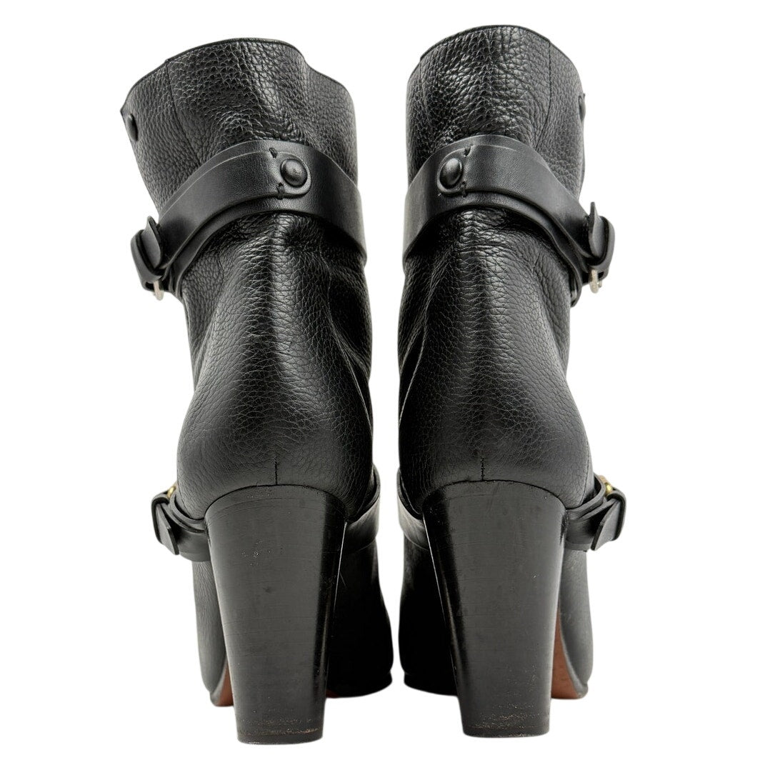 Chloé Black Leather Moto Ankle Boots Buckle Strap Made in Italy 37 Boho Moto