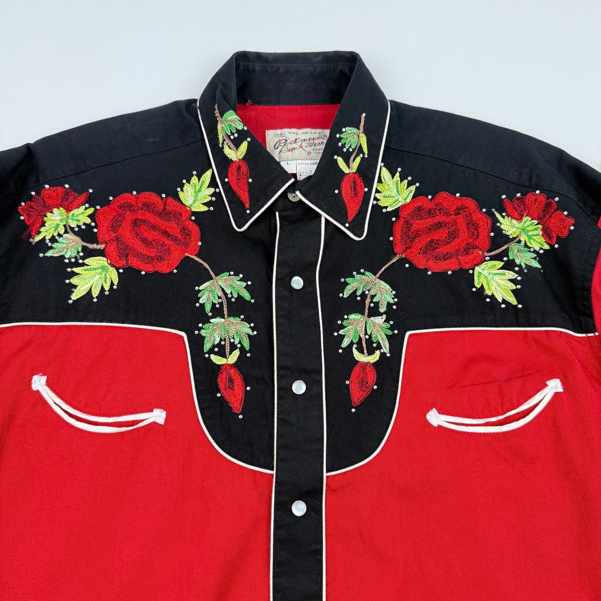 Rockmount Ranch Wear Nashville Rose Western Shirt Embroidered Red Black Size L