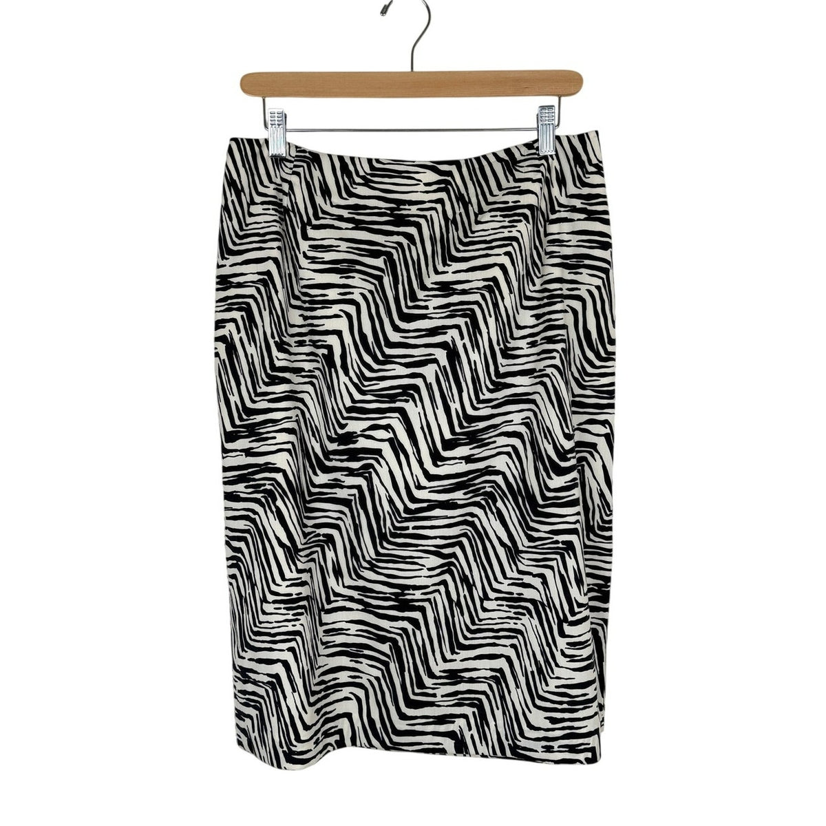 Anne Klein II Wool Blend Zebra Print Pencil Skirt Black White Sz 12 Vintage 90s