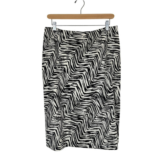Anne Klein II Wool Blend Zebra Print Pencil Skirt Black White Sz 12 Vintage 90s